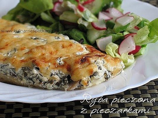 Ryba pieczona z pieczarkami
