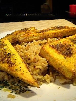 Risotto orzechowe z lubczykiem oraz panierowane kotlety z tofu
