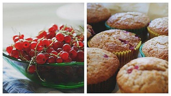 Muffiny porzeczkowe z mąką orkiszową i migdałowym cukrem