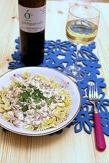 Szybkie i dietetyczne farfalle z pieczarkami i szynką