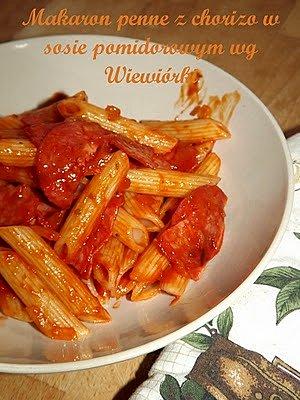 Makaron penne z chorizo w sosie pomidorowym