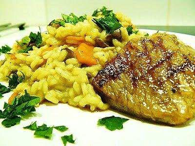Grzybowe Risotto z wieprzowymi kotletami z grilla