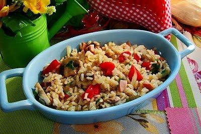 Risotto z brązowego ryżu z pieczarkami