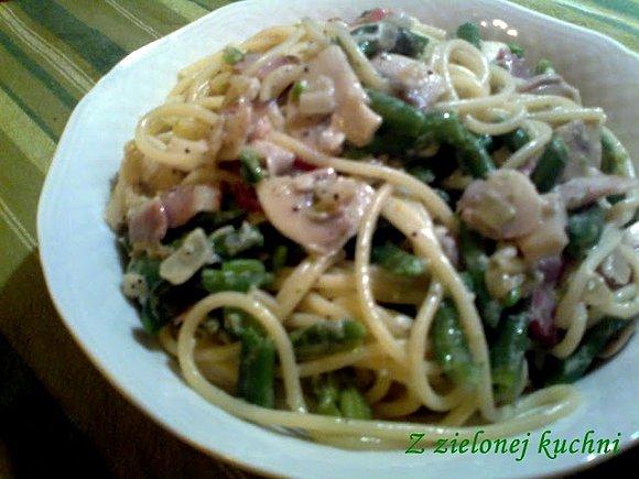 Takie moje spaghetti carbonara z boczkiem i pieczarkami