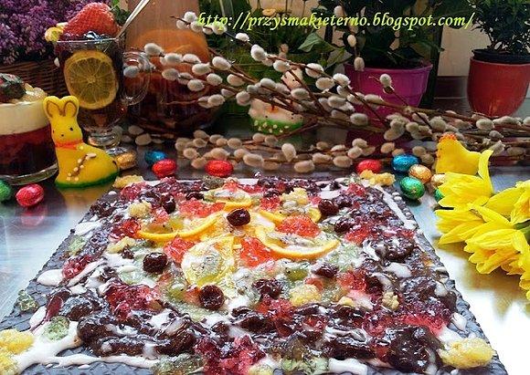 Mazurek owocowy na kruchym cieście lub waflu