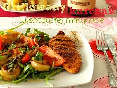 Grillowany kurczak w soczystej marynacie i sałatka z rukoli ziemniaków i cebuli