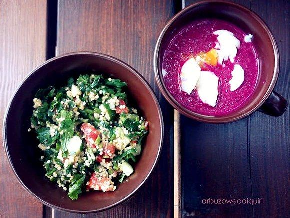 Jaglana tabbouleh i różowy chłodnik