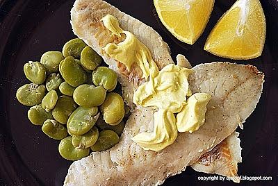 Ryba z bobem w sosie aioli
