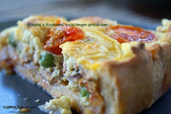 Quiche z kurkami i zielonym groszkiem