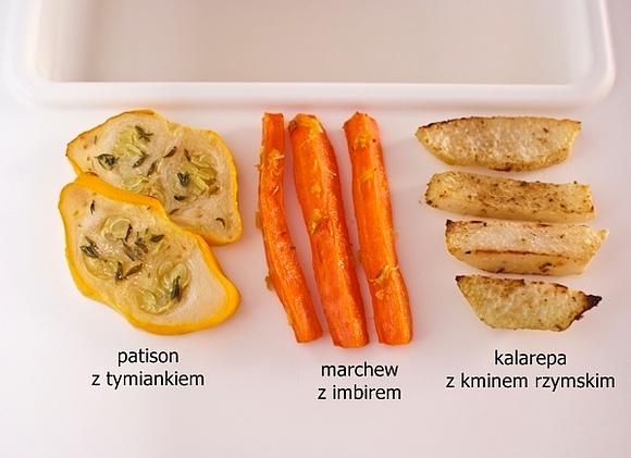 Pieczone warzywa z imbirem, tymiankiem i kminem rzymskim