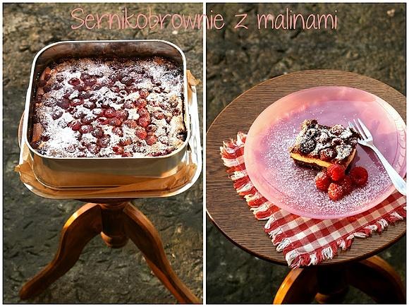 Sernikobrownie z malinami