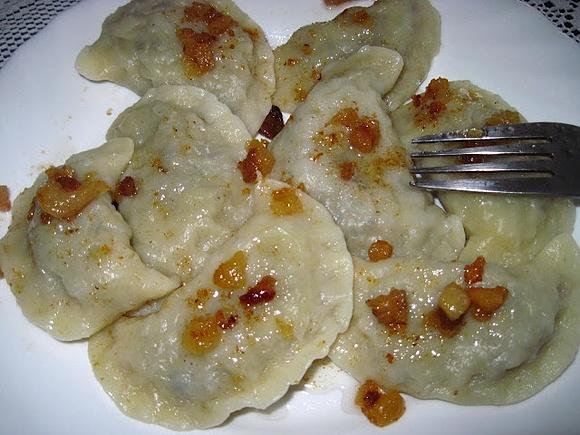 Pierogi z ryżem i pieczarkami