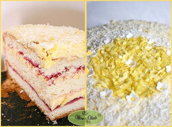 Mocno cytrynowy tort z malinami i kokosową pierzynką