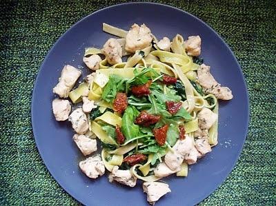 Tagliatelle ze szpinakiem i pierś z kurczaka