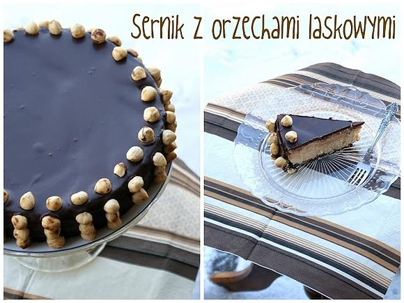 Sernik z orzechami laskowymi w polewie czekoladowej