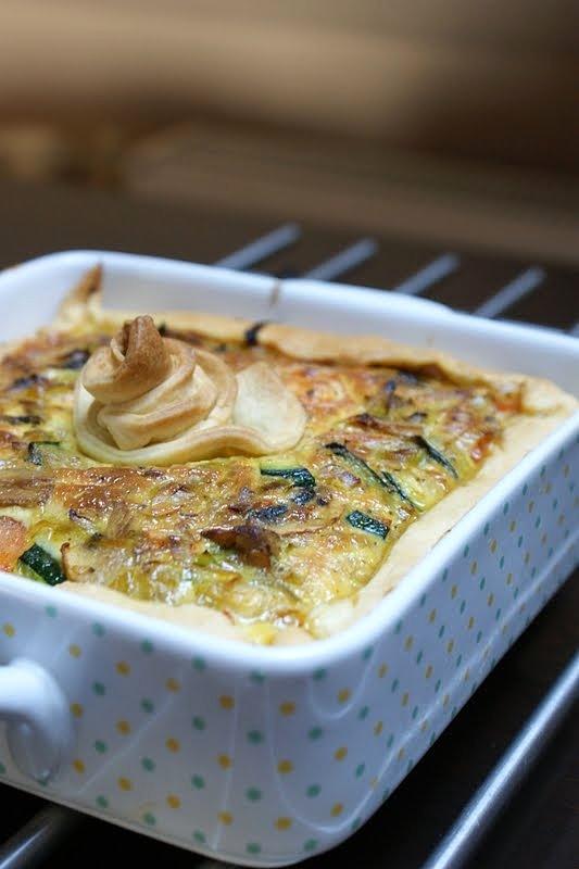 Tarta z porem, cukinią i pieczarkami