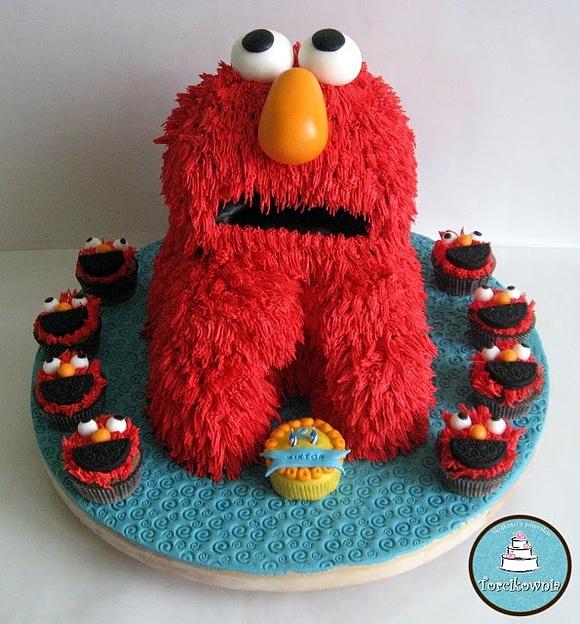 Kudłaty Elmo na tort i babeczki na urodziny Wiktora