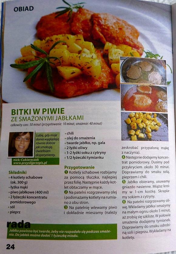 Bitki w piwie z karmelizowanymi jabłkami