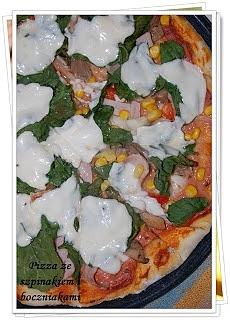 Pizza ze szpinakiem i boczniakami