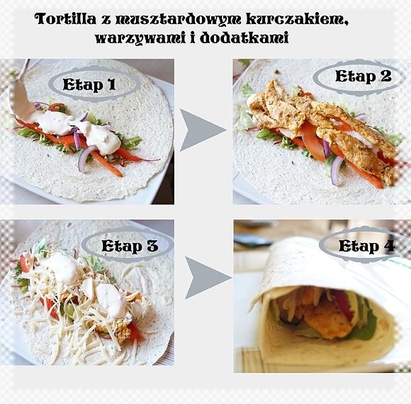 Tortille z kurczakiem, warzywami i dodatkami