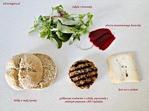 Hamburgery na opak z kozim serem i marynowanym buraczkiem