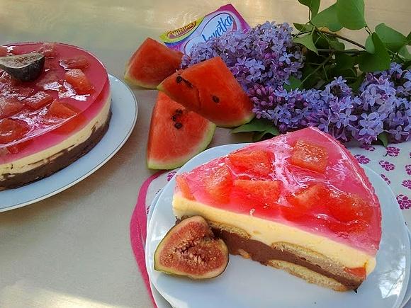 Arbuzowe ptasie mleczko zanurzone w galaretce Pink Margarita