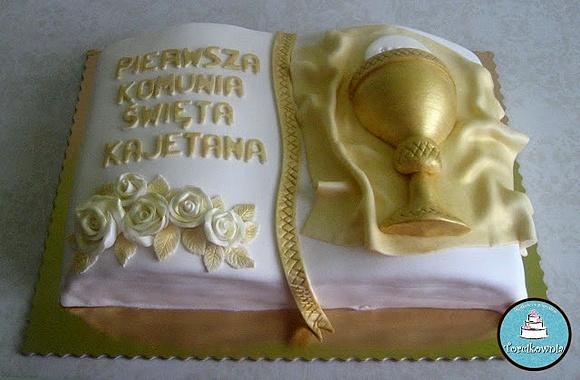 Księga w złocie - tort na pierwszą komunię kajetana