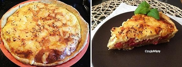 Tarta z serem, pomidorami, salami i cebulą