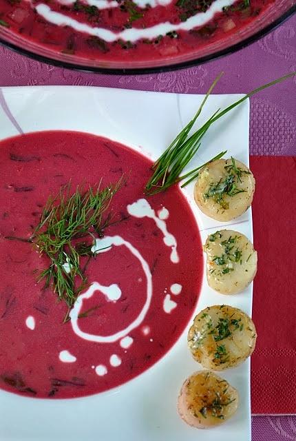 Chłodnik litewski z mascarpone i przegrzebkami