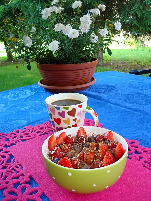 Serek wiejski z owocami i ciasteczka lniane