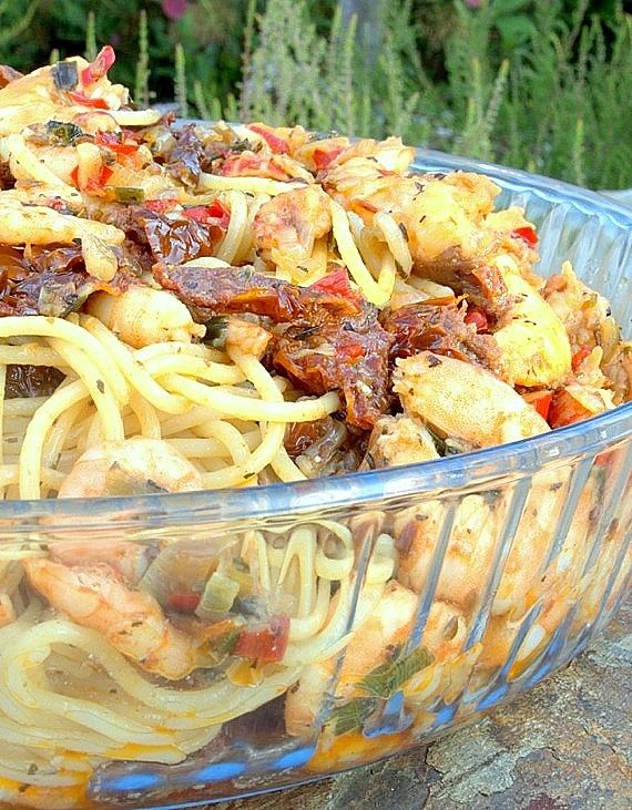 Spaghetti z krewetkami na ostro