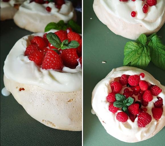 Mini Pavlova z malinami i porzeczkami
