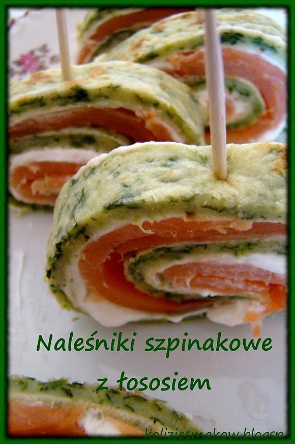 Szpinakowe naleśniki z serem i łososiem