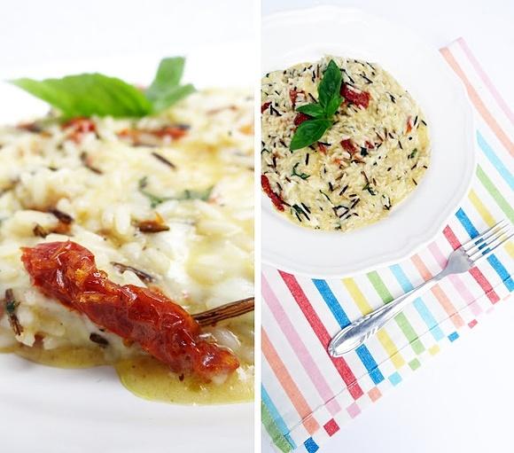 Pół dzikie risotto z suszonymi pomidorami i mozzarellą