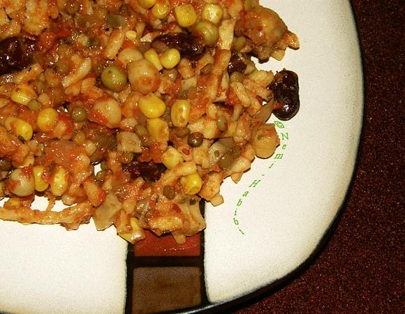 Makaron kukurydziany z soczewicą