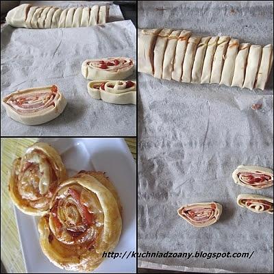 Małe pizze zawijasy z ciasta francuskiego i sera
