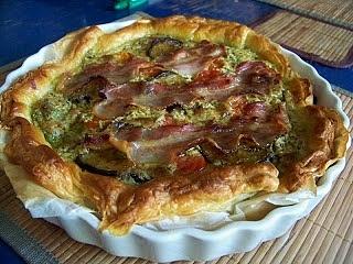 Tarta mascarpone z boczkiem i bakłażanem