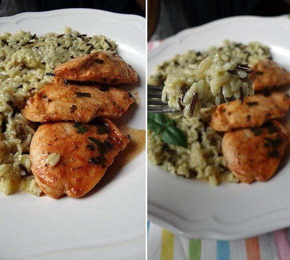 Kurczak w miętowo-cytrusowej marynacie z białym risotto
