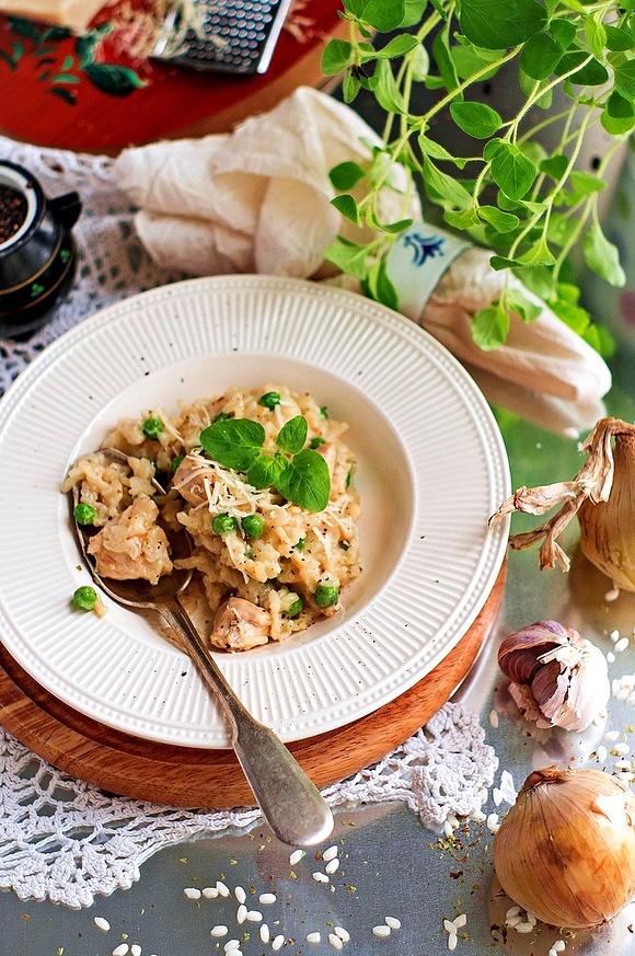 Powrót risotto z kurczakiem i groszkiem