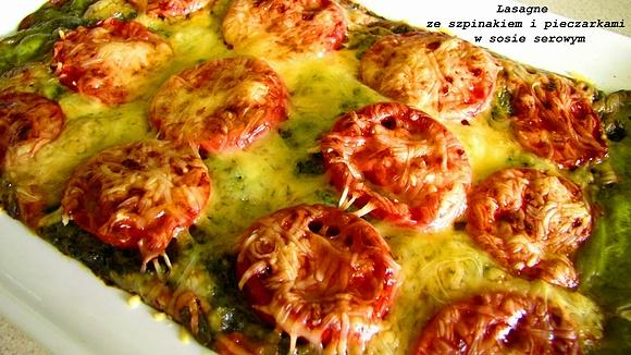 Lasagne ze szpinakiem i pieczarkami w sosie serowym