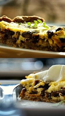 Tarta z leśnymi grzybami, orzechami włoskimi i parmezanem