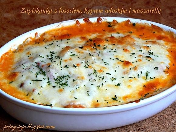 Zapiekanka z łososiem i fenkułem z mozzarellą