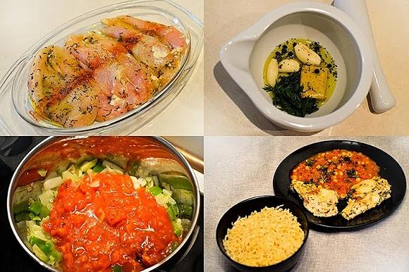 Pieczony filet z kurczaka z sosem pomidorowym i chińskim makaronem