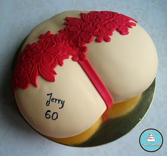 Tort w kształcie pupy na 60. urodziny Jerry'ego.