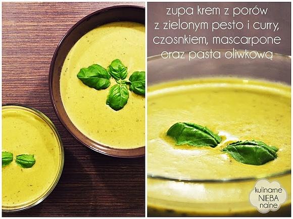 Krem z porów z zielonym pesto curry i mascarpone
