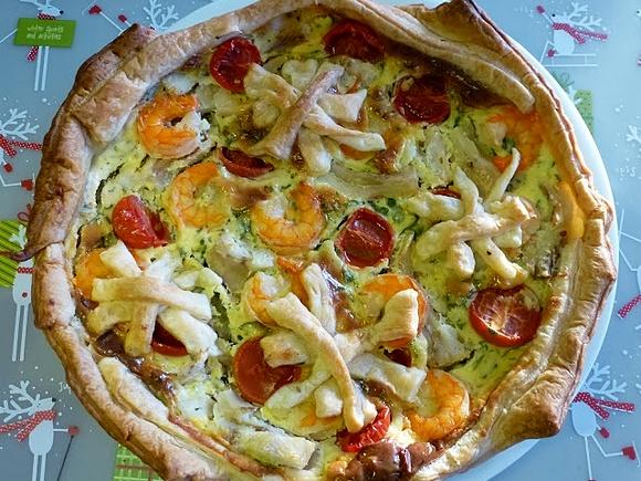 Świąteczna tarta z rybą i krewetkami