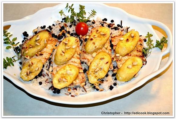 Schab z karmelizowanymi bananami