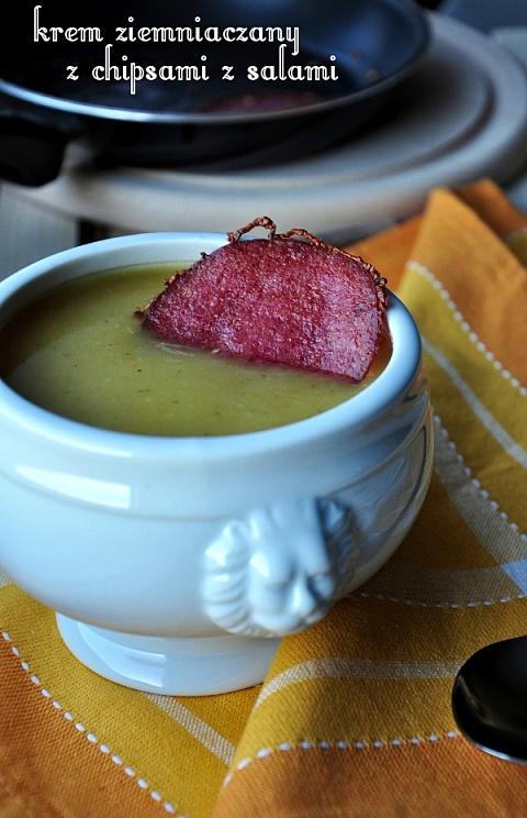 Krem ziemniaczany z chipsami z salami