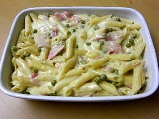 Makaron z serem cheddar i szynką na szybką kolację