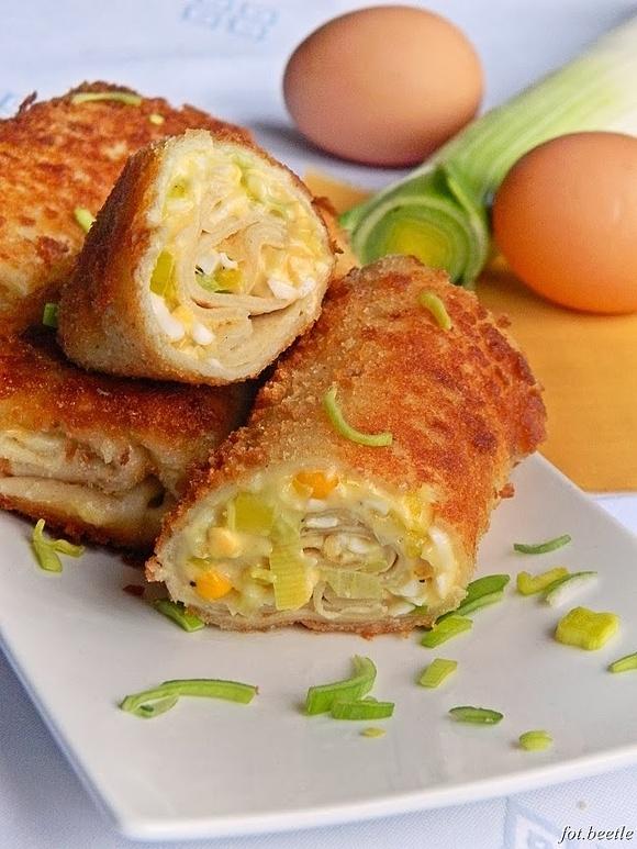 Krokiety jajeczno-porowe z kukurydzą